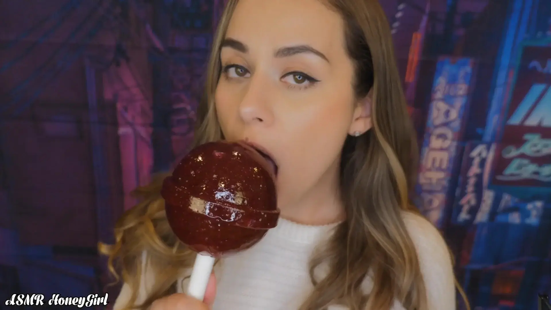 ASMR HoneyGirl Lollipop Licking With Ahegao sniffs