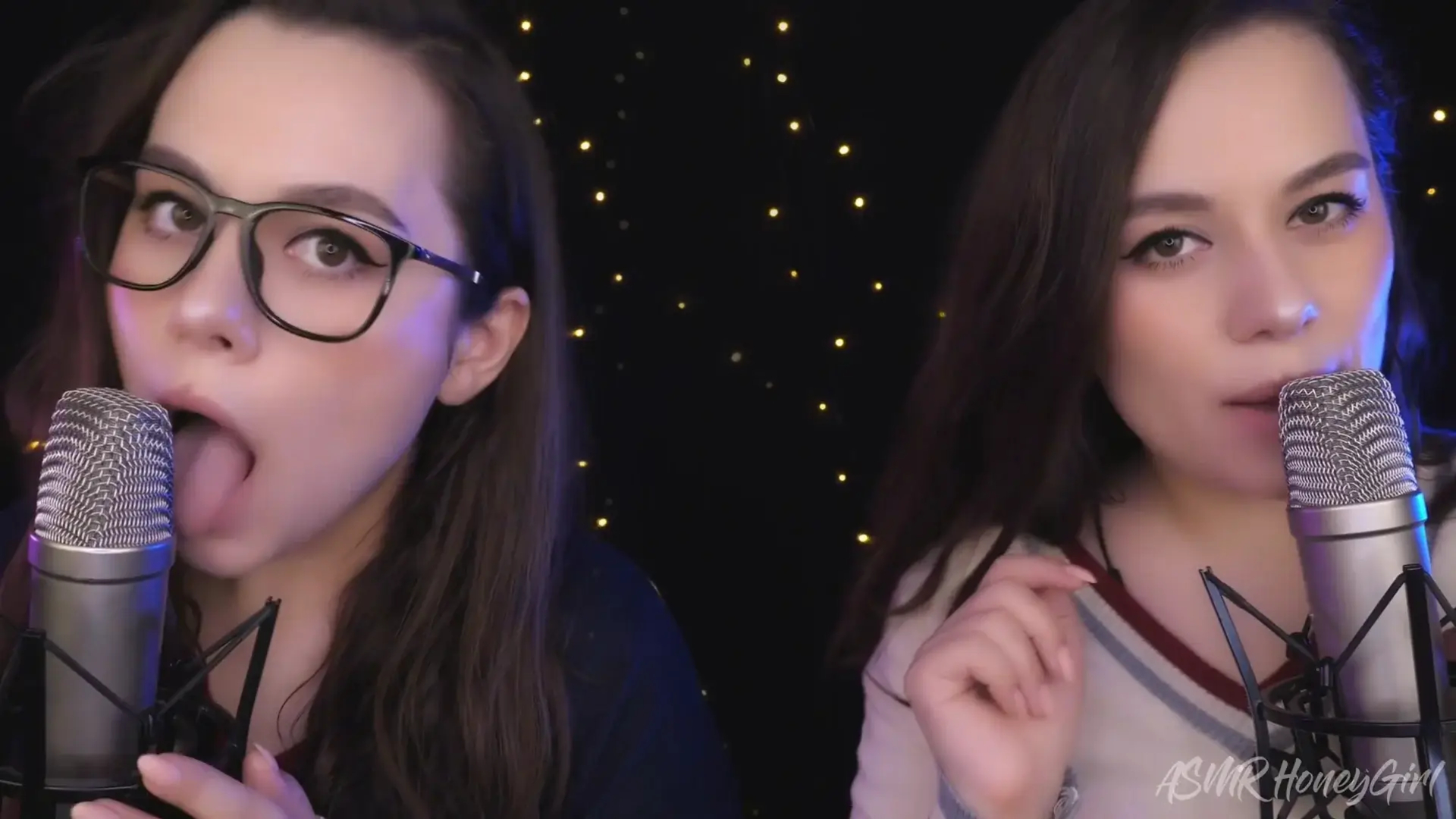 ASMR HoneyGirl Two Girlfriends Lick Your Ears