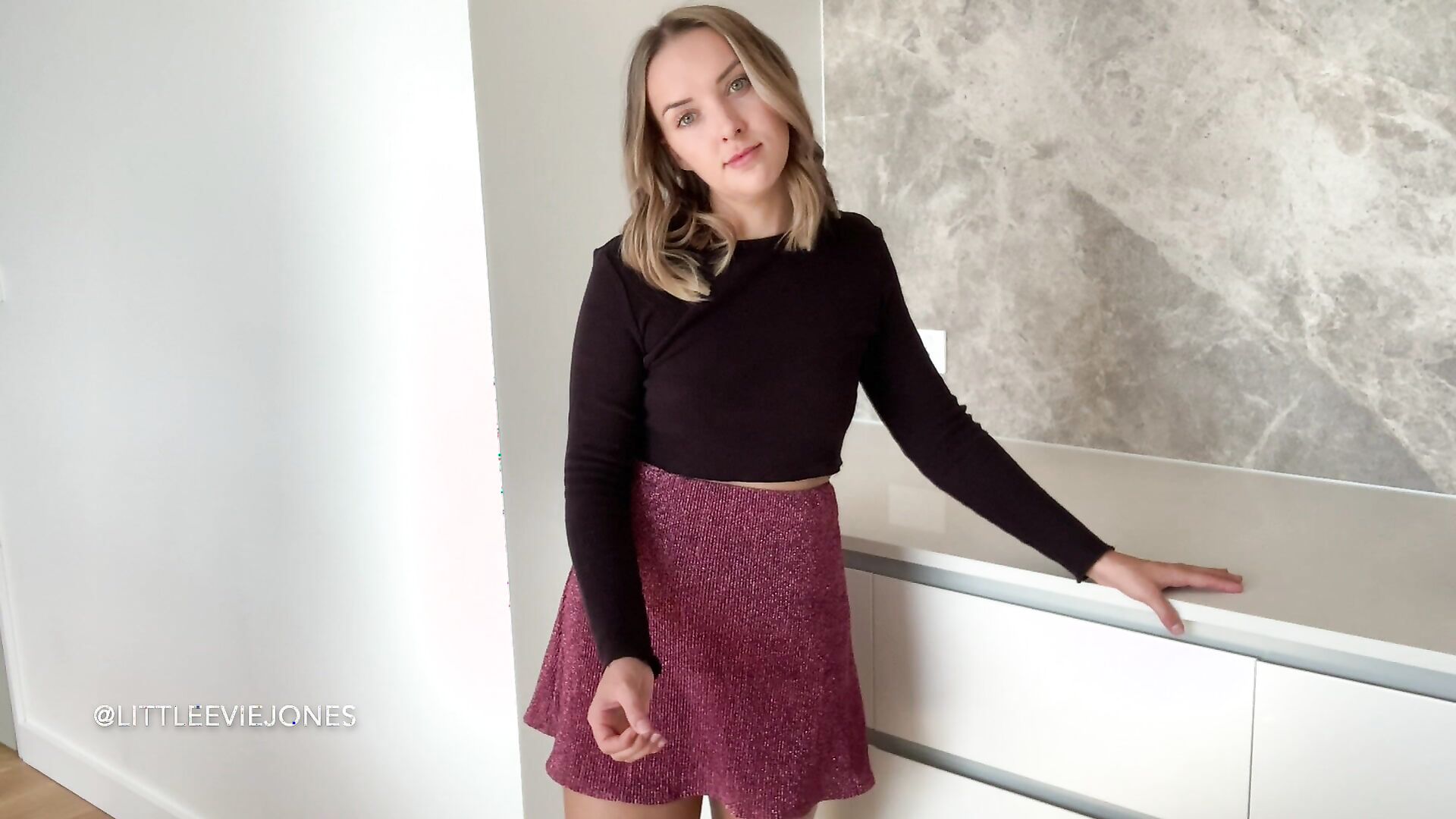 Evie Jones - JOI Caught Looking Up My Skirt - ManyVids - jerk off instruction - blonde - tattoo - pov - small tits - natural tits - blowjob