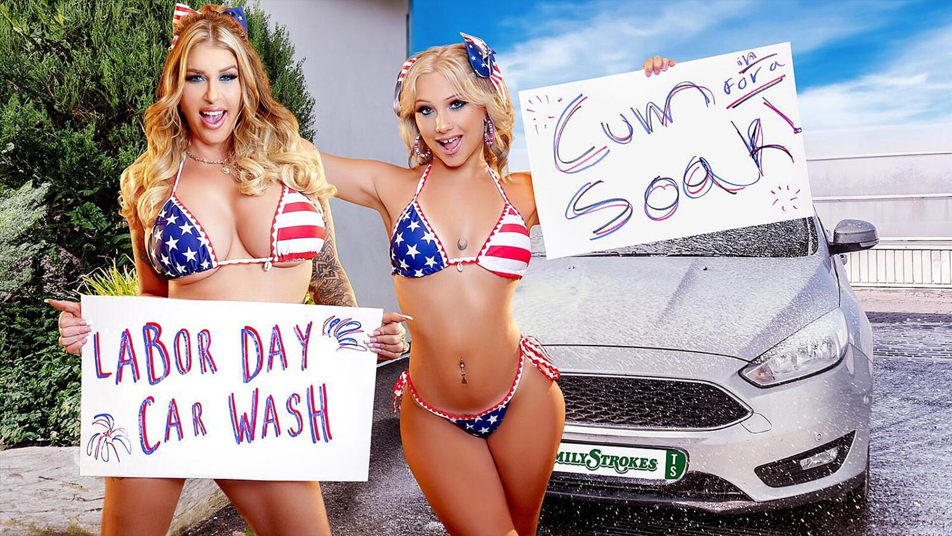 Lolly Dames et Venus Rivers - Un duo de lavage de voiture qui secoue ses seins et remporte le gros lot - Familystrokes - Familystrokes - seins - gros seins - gros cul - seins naturels - petits seins - talons hauts - faux seins - belle-fille - blonde
