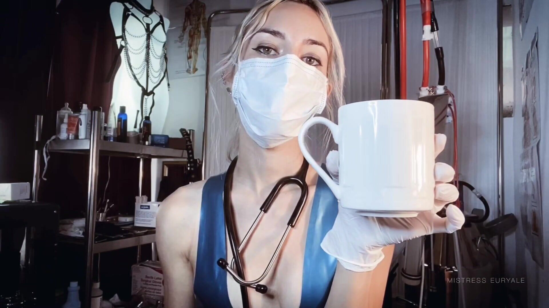 Mistress Euryale - Last cumshot before Chastity CEI - ManyVids - femdom - fetish - dirty talk - blonde - gooning - latex