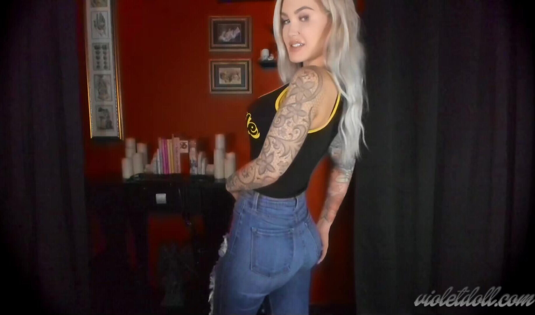 Violet Doll - JOI in Jeans - ManyVids - jerk off instruction - femdom - devot - fetish - dirty talk - pov - big tits - tattoo - solo