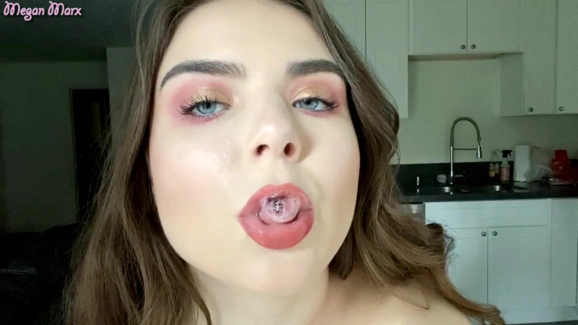 MeganMarxxx - Blowing Spit Bubbles - ManyVids - teen - small tits - pov - brunette - natural tits