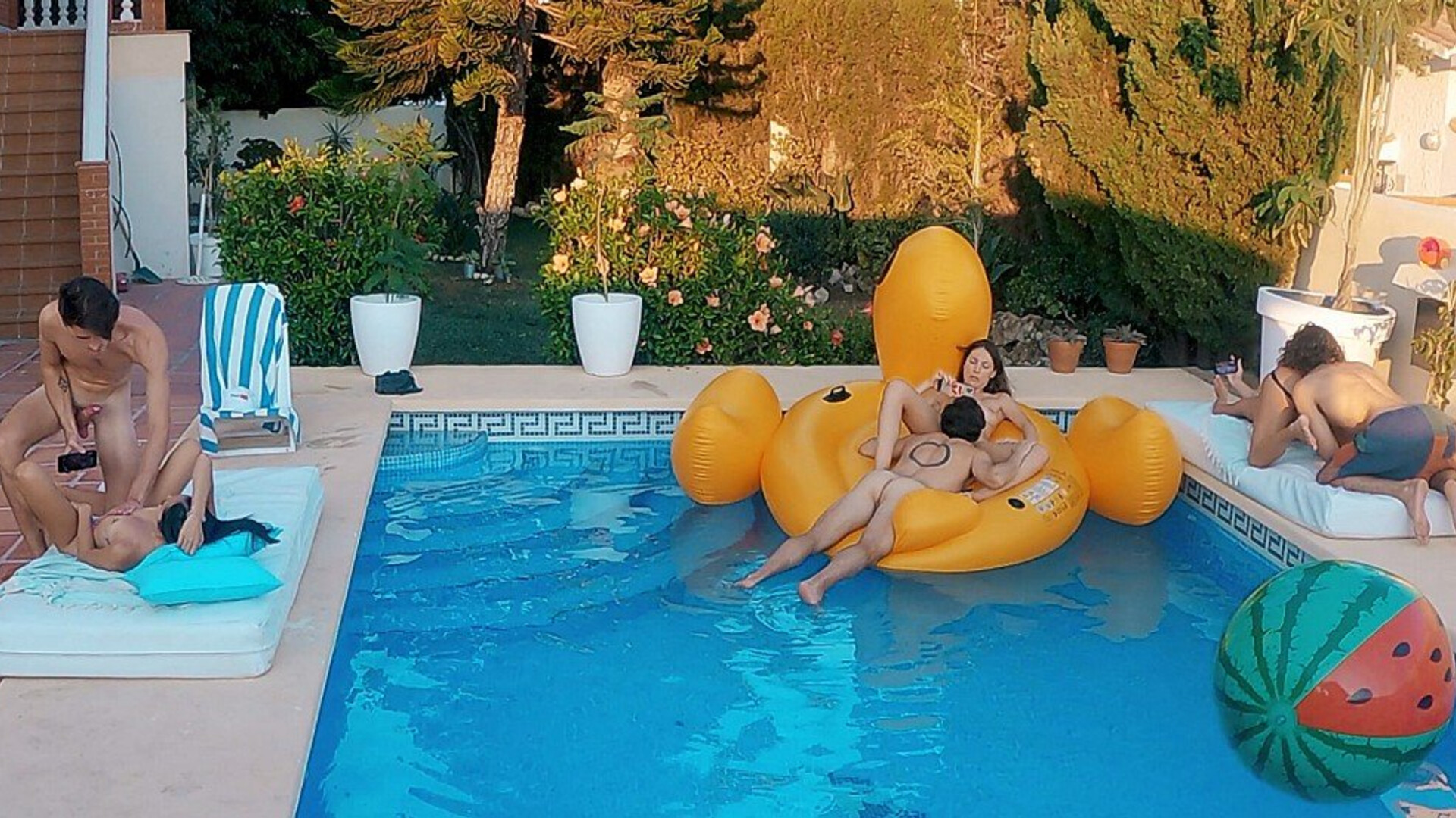 MySweetApple - Poolside Sex with Leolulu and Luna Okko - ManyVids - teen - blowjob - big dick - small tits - brunette - natural tits