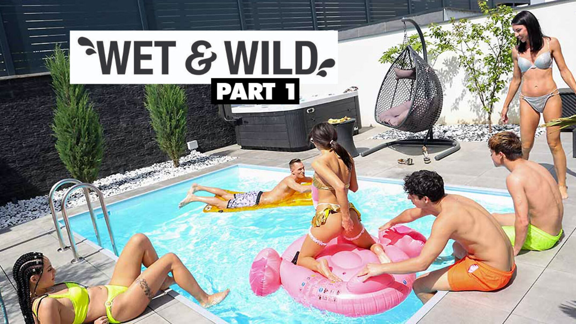 Wet & Wild Pool Party part 1 - FamilyScrew - FamilyScrew - natural tits - blowjob - brunette - masturbation - milf - tits - outdoor - tattoo - black