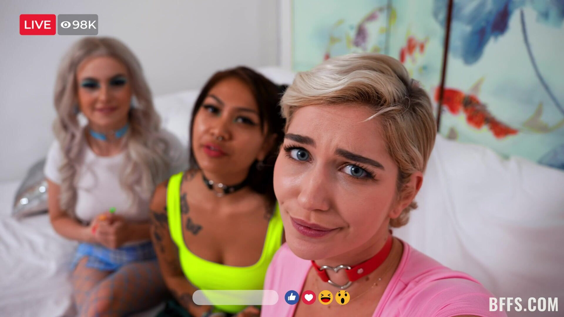 Yumi Sin, Skye Blue and Aria Banks - The PowerMuff Girls - BFFS - BFFS - blonde - brunette - tits - pussy - foursome - tattoo - blowjob