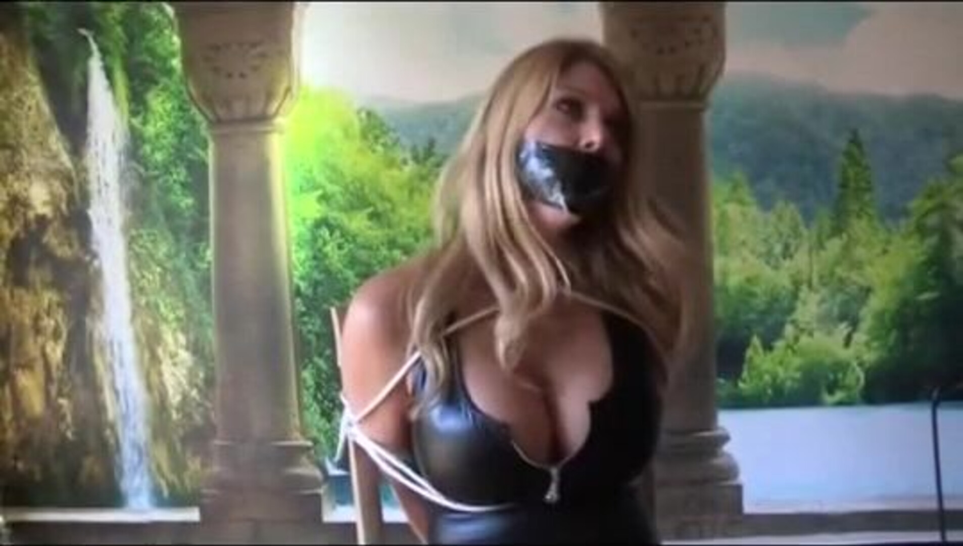 Blonde on floor and chair - bondage