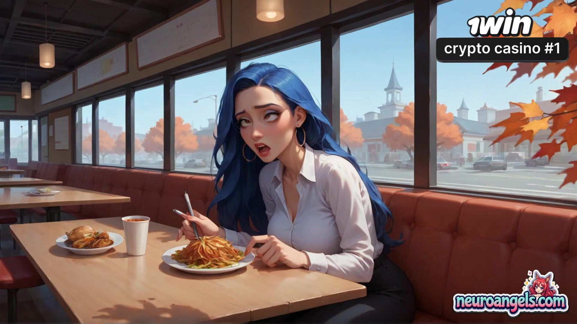 Blue Haired Diner Seduction Coffee Spill & Steady Hands - hair - cup - romantic - ai generated - intimacy - blue - hardcore - coffee - romance - diner