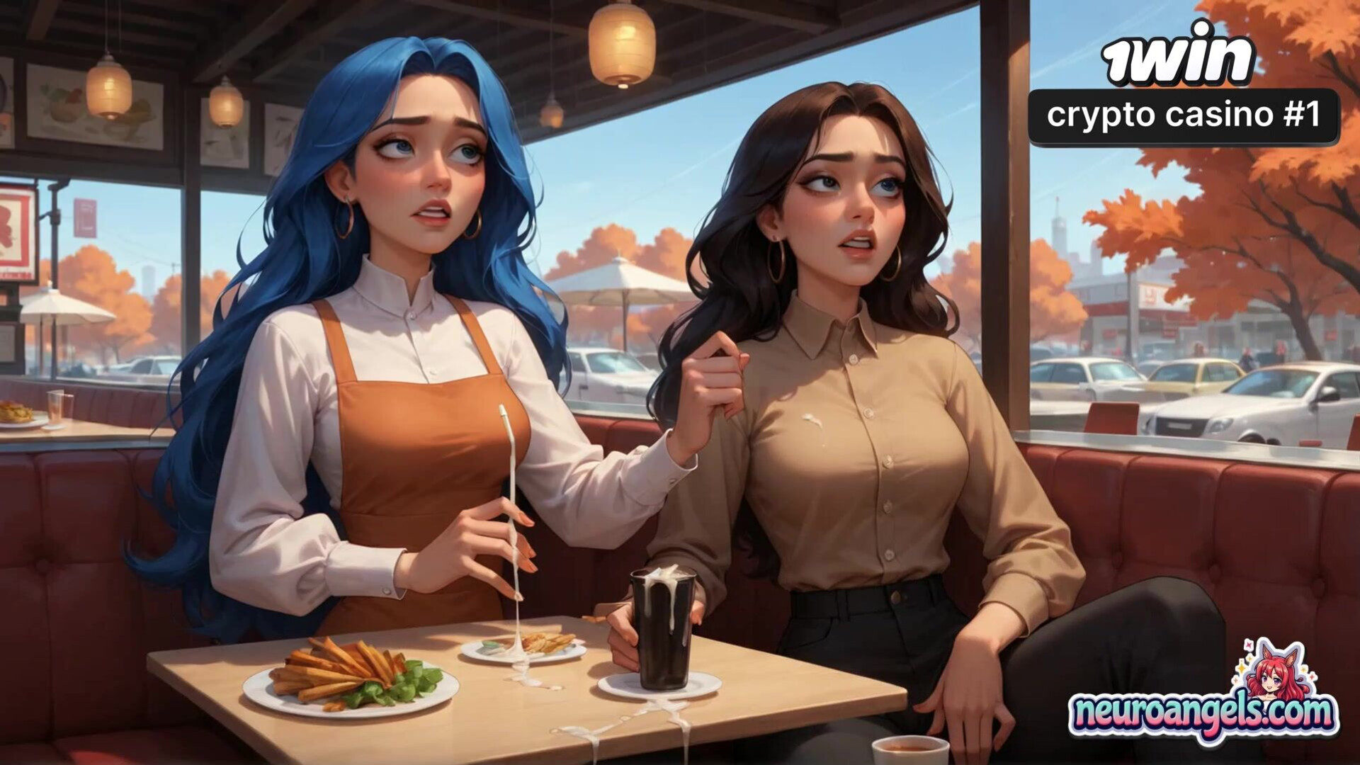 Blue Haired Diner Seduction Coffee Spill & Steady Hands - hair - cup - romantic - ai generated - intimacy - blue - hardcore - coffee - romance - diner