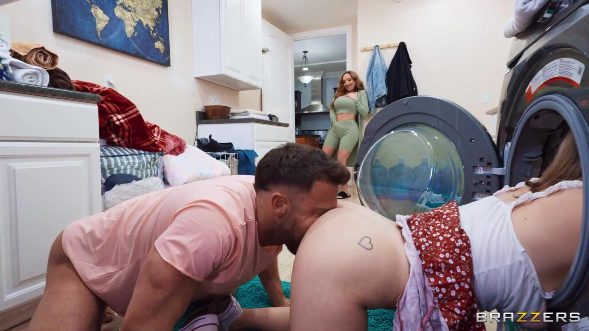GF stuck in the washer while her stepmom seducing me - milf - wife - housewife - threesome - big tits - big boobs - mom - girlfriend - stepmom - cumshot