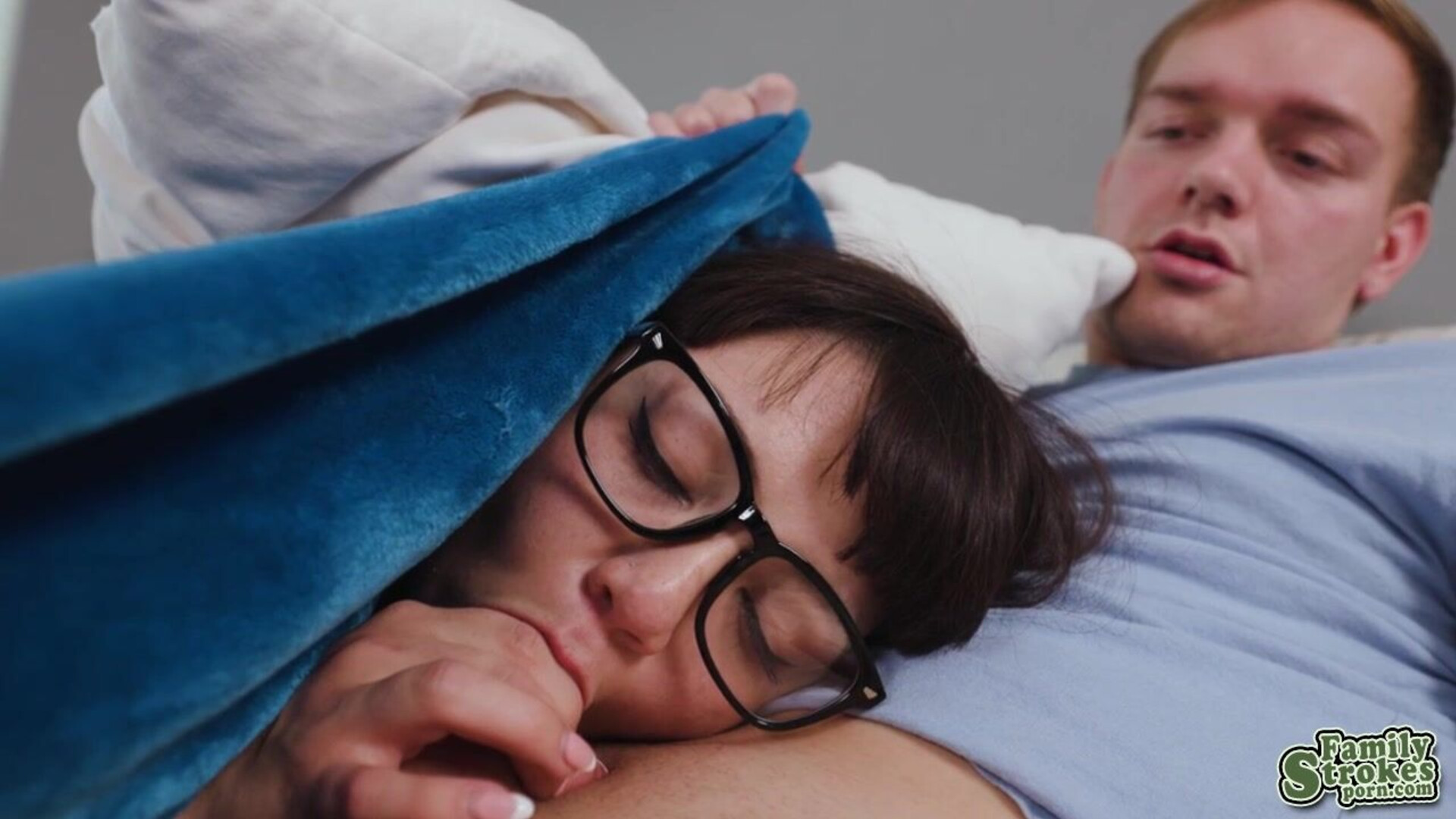 Mochi gets two massive cock to suck and fuck - familystrokes - big dick - blowjob - glasses - deepthroat - handjob - pornstar - stepsister - stepbrother - teen