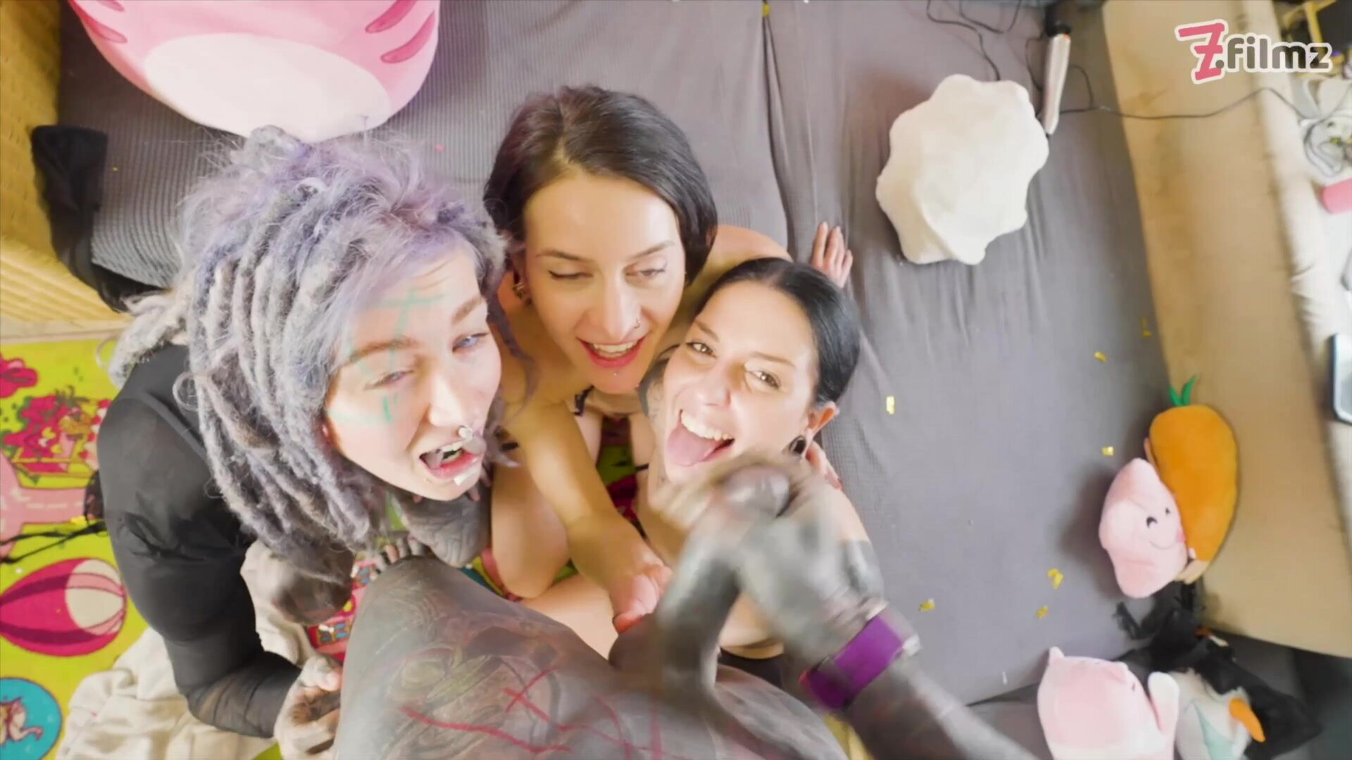 New Year's celebration with Anuskatzz and her friends - zfilmz - tattoos - tattooed - new years - new years eve - party - foursome - hardcore - blowjob - pussy licking