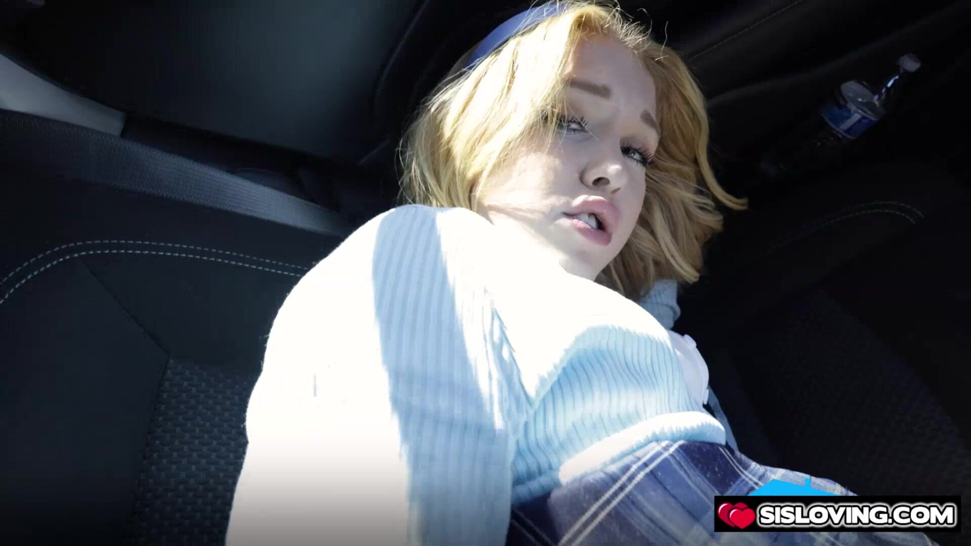 Penelope Snaps and stepbro fucks behind the car - sislovesme - teen - stepsister - stepbrother - blonde - small tits - big cock - handjob - blowjob - gagging