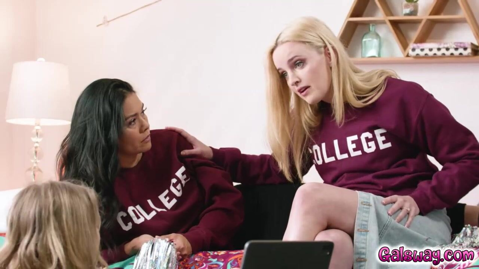 Charlie and Dana leads Coco to threesome - girlsway - blonde - brunette - big tits - threesome - natural tits - fingering - college - milf - tattoos