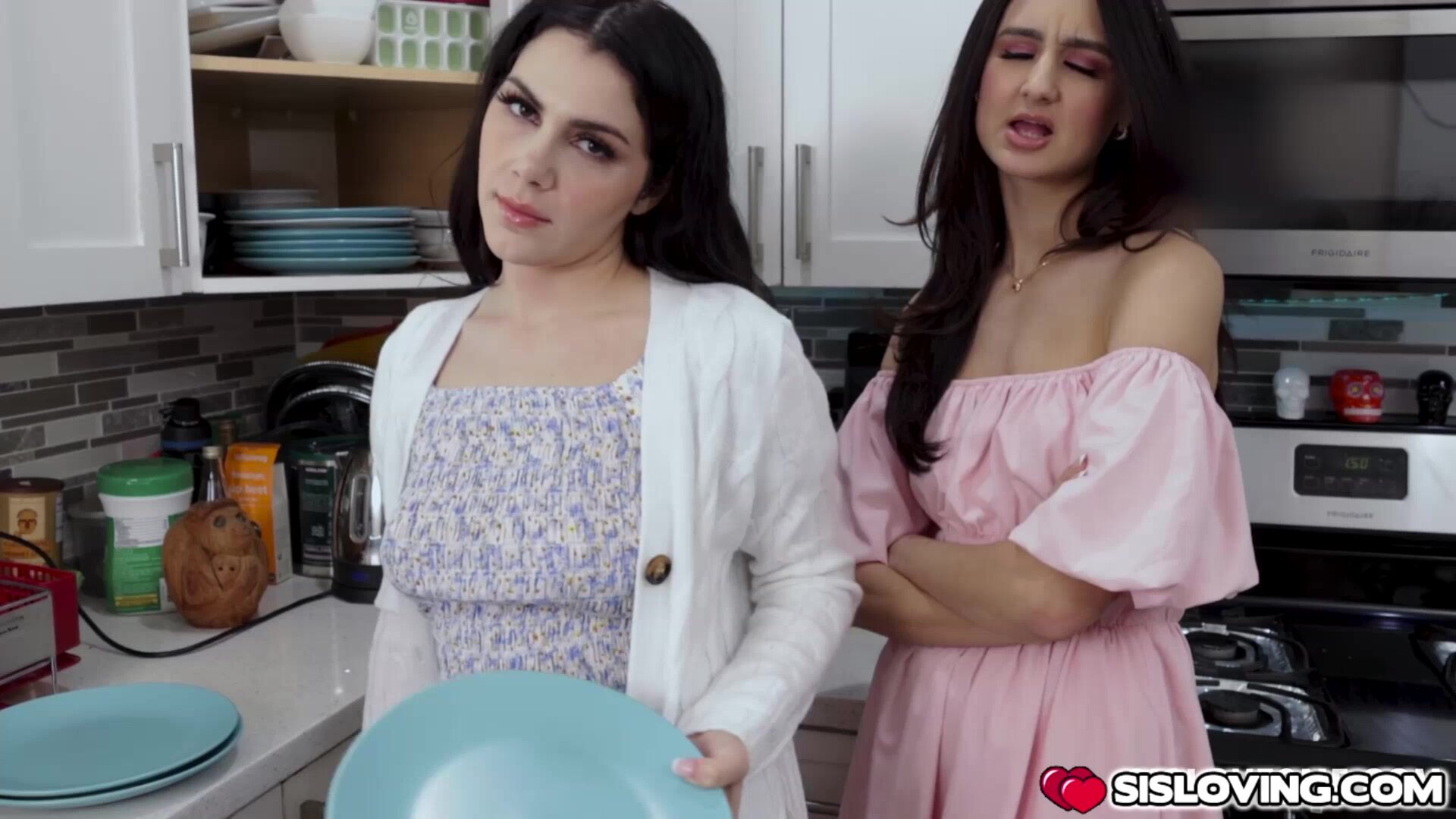 Stepsisters on fours getting their asses touched - sislovesme - teen - stepsister - stepbrother - threesome - big ass - brunette - blowjob - big cock - handjob