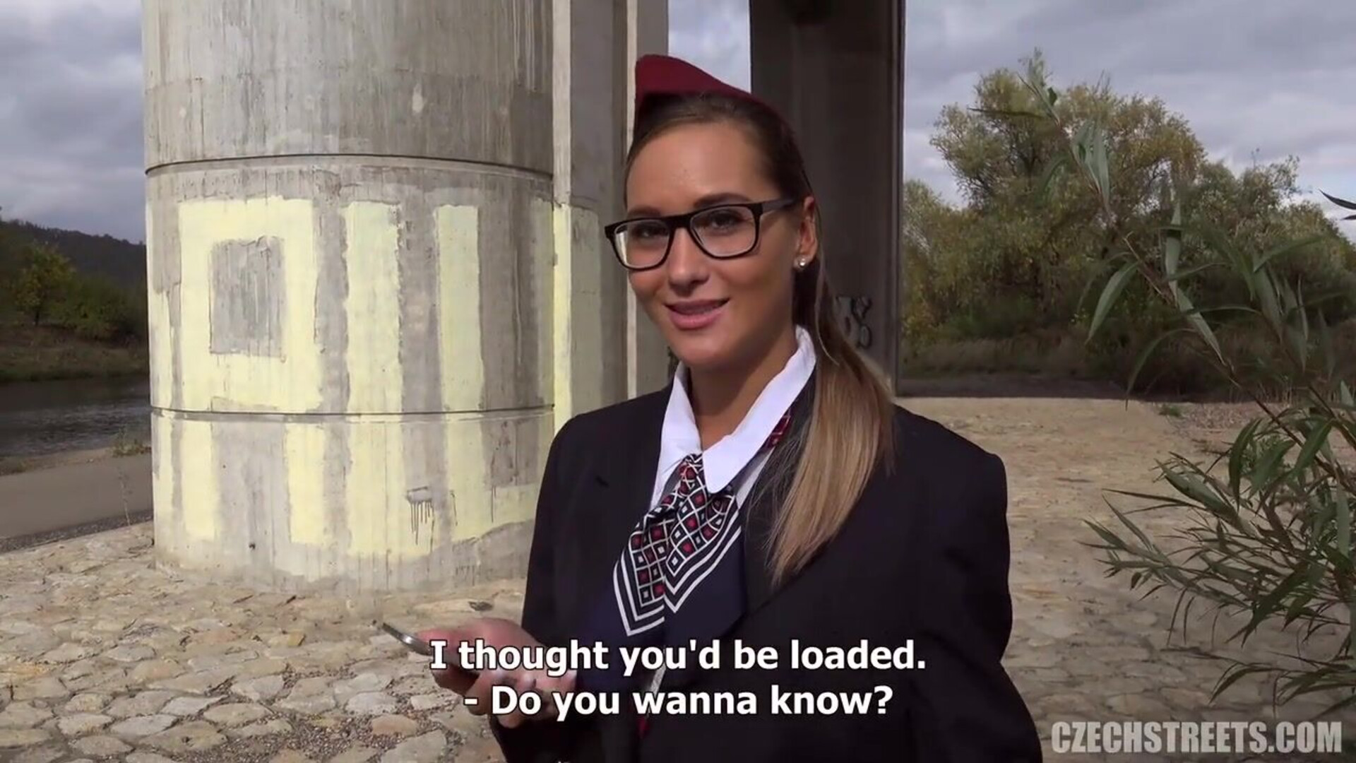 Czech Streets 106 Stewardess Andrea - 106 - andrea - blowjob - brunette - czech streets - czech streets 106 - facial - glasses - hardcore - pissing