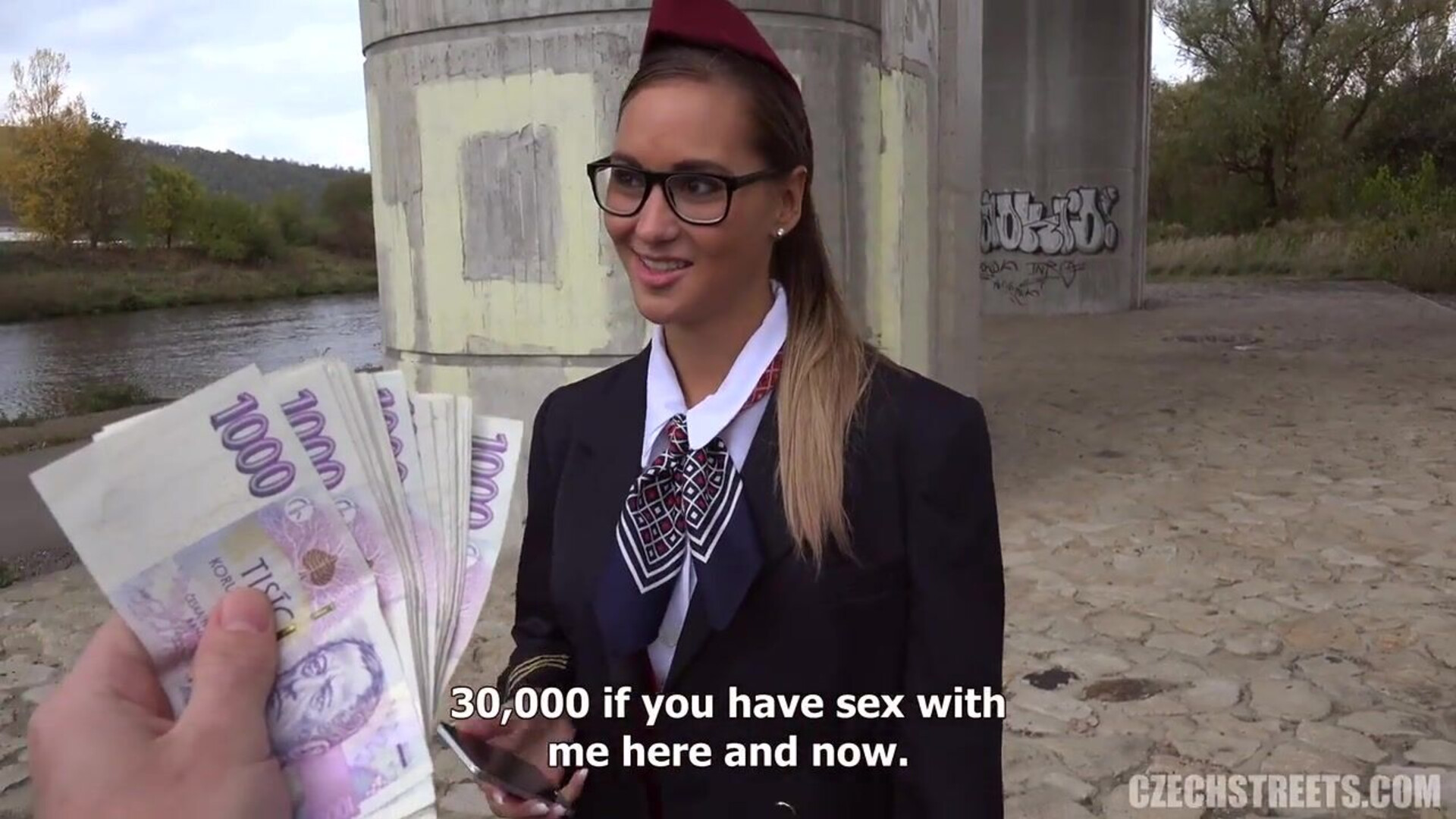 Czech Streets 106 Stewardess Andrea - 106 - andrea - blowjob - brunette - czech streets - czech streets 106 - facial - glasses - hardcore - pissing