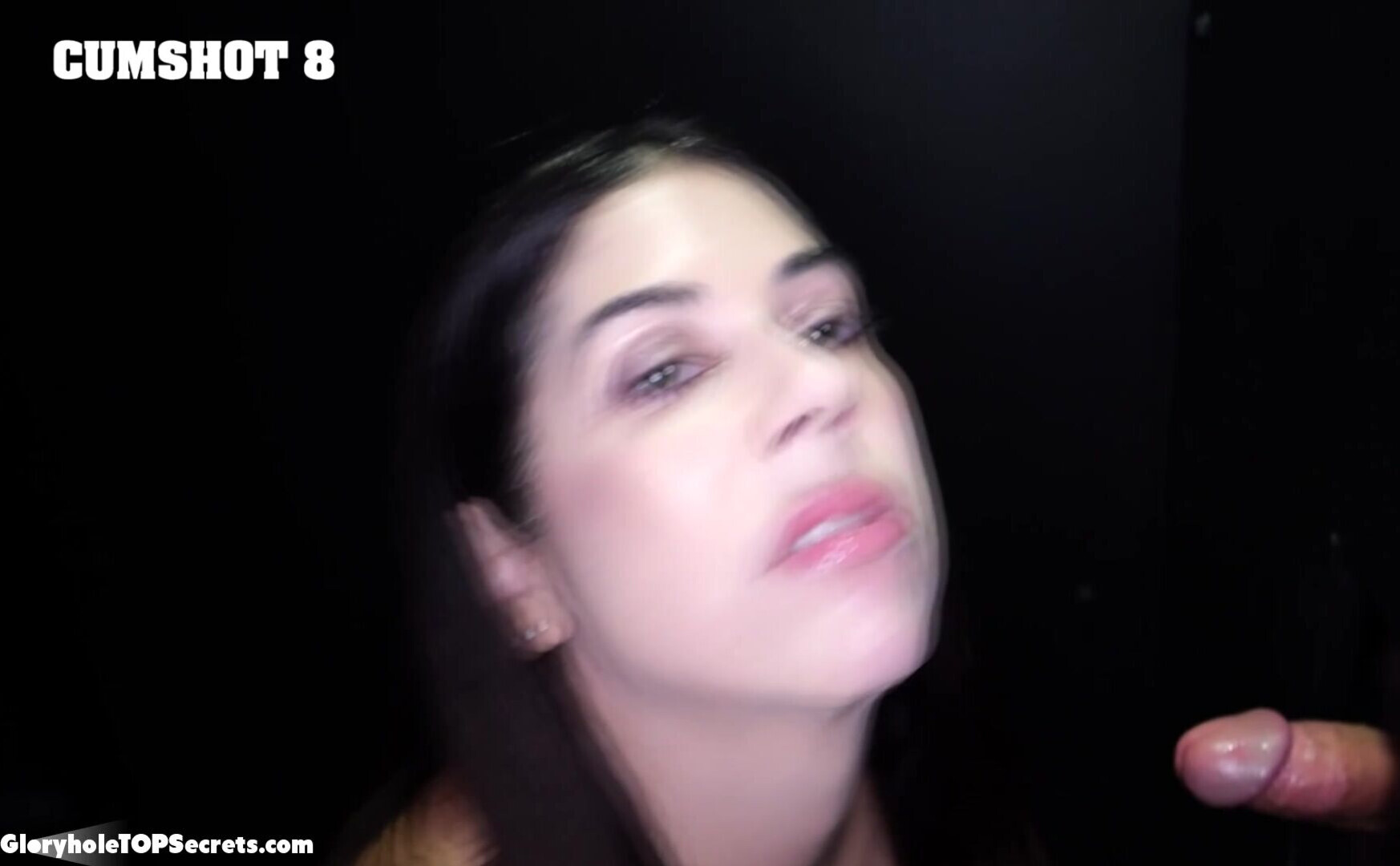 Fantastic job draining 10 cumshots, Anna! - gloryhole - blowjob - oral - brunette - small tits - natural tits - cumshot - facial - cum swallowing - cum on tongue