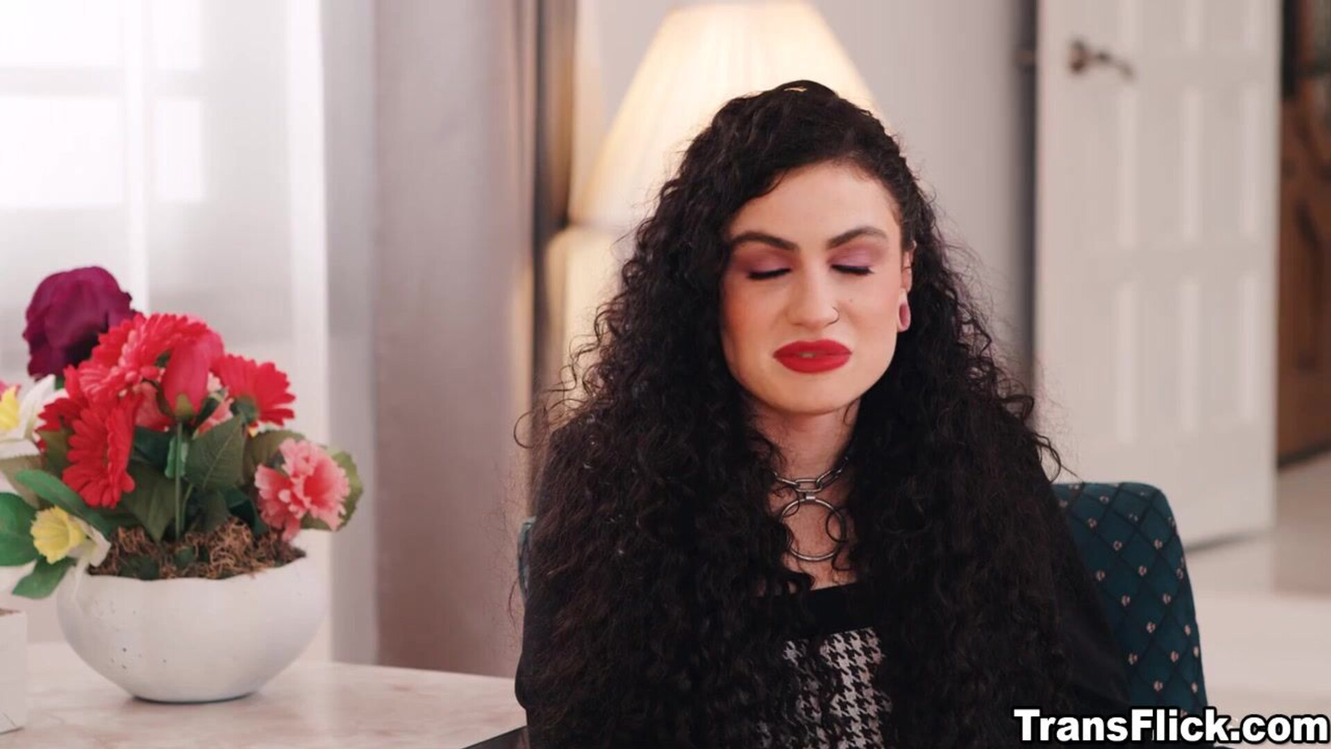Lydia and Shiri had sensual sex in the green room - transflick - brunette - redhead - piercings - small tits - tattoos - hairy - pussy - blowjob - deepthroat