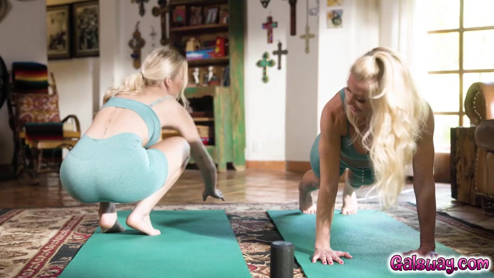 Serene and Jazlyn orgasms from an intimate yoga - girlsway - blonde - big tits - natural tits - fingering - teen - milf - tattoos - older - hairy