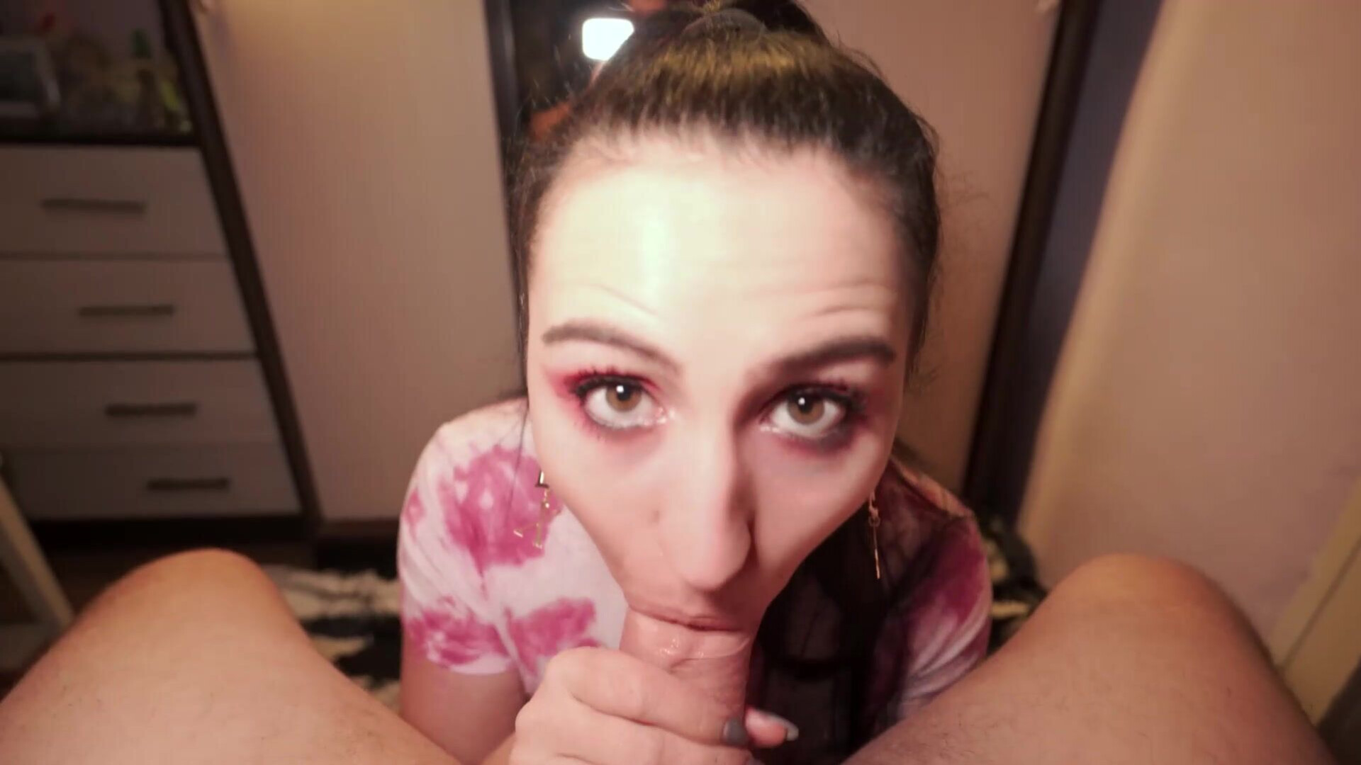 Sexy Webcam Girl Teases and Sucks Cock POV Closeup - webcam - pov - blowjob - smoking - vape - handjob - closeup - bedroom - brunette - oral