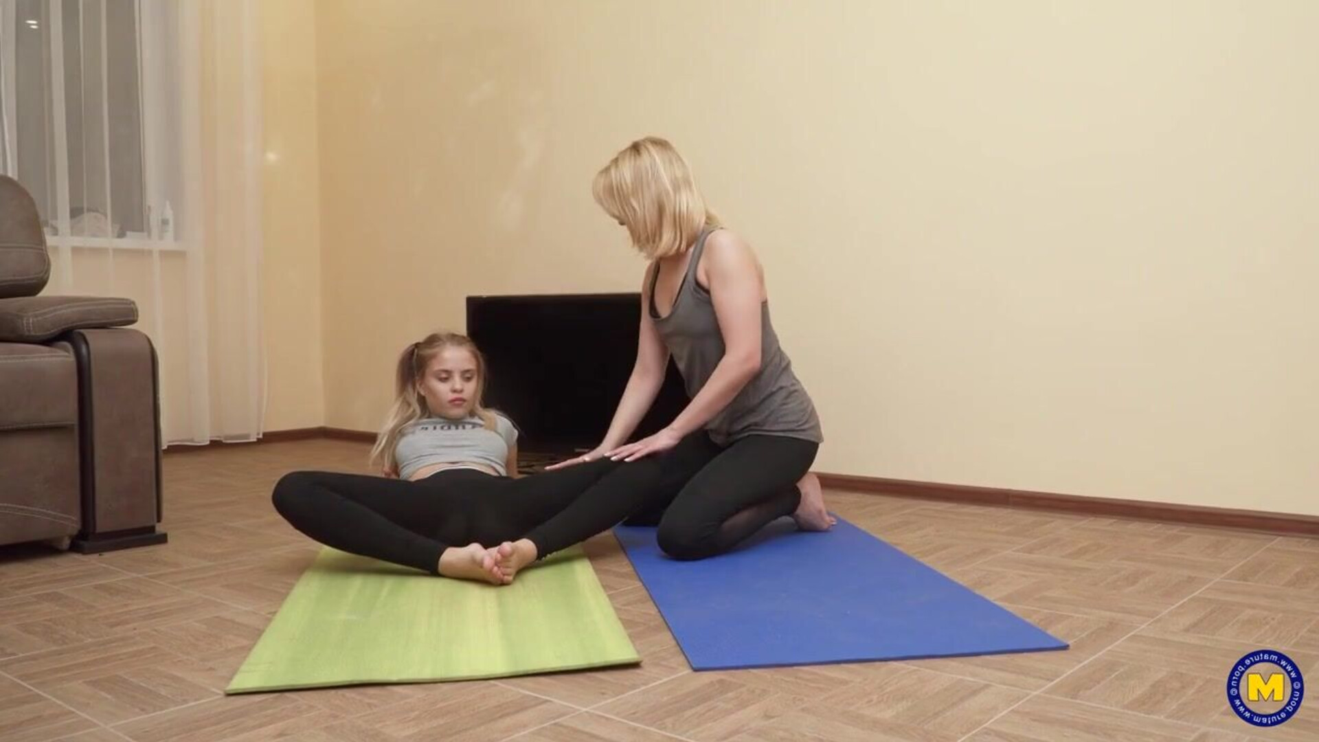 A young woman, just turned eighteen, receives instruction in yoga from the alluring, - blonde - lesbian - teen (18+) - milf - small tits - skinny - 69 - eating pussy - cute - scissoring