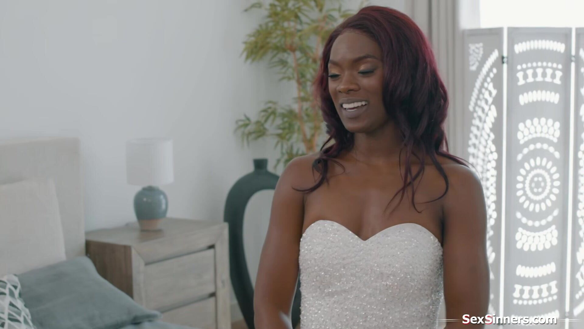Ebony bride cheating on her wedding day - bride - cheat - ebony - oral - hairy - deepthroat - big cock - interracial - small tits - milf