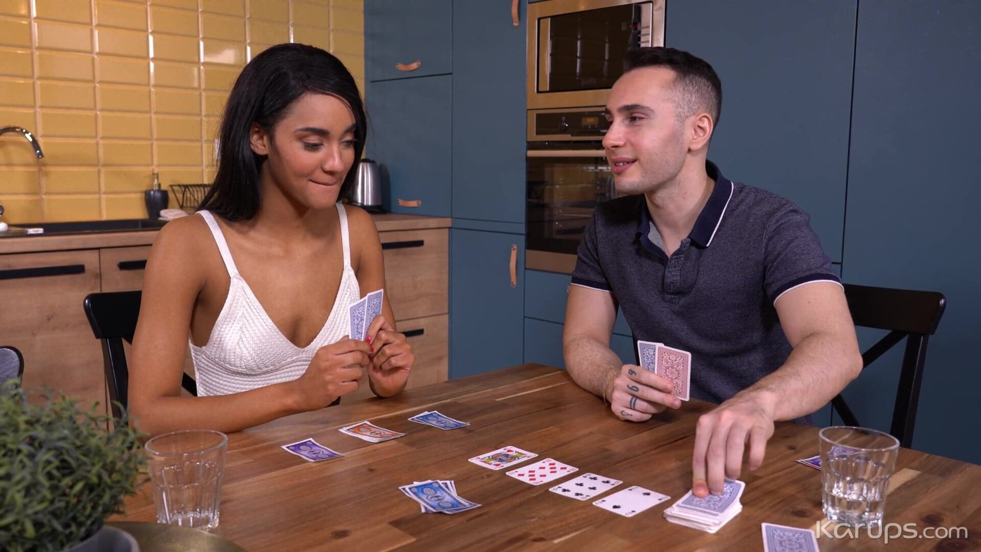 Sexy Ebony Fucks Boyfriend After Losing Poker Game - babe - blowjob - brunette