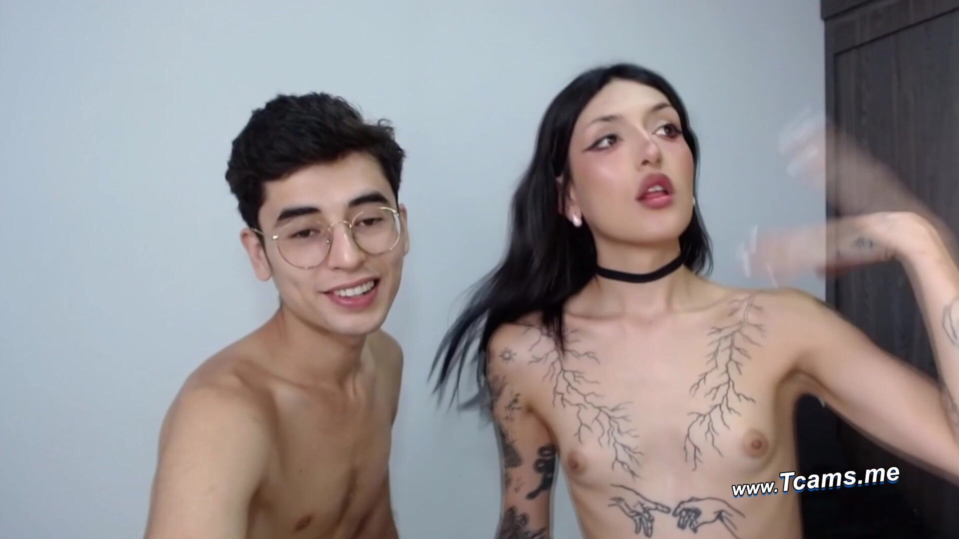 Sexy Ts Babe Slurping Bf's Wand - tcams - blowjob - sucking - jerking - couple - duo - licking - transgender - trans - girlcock