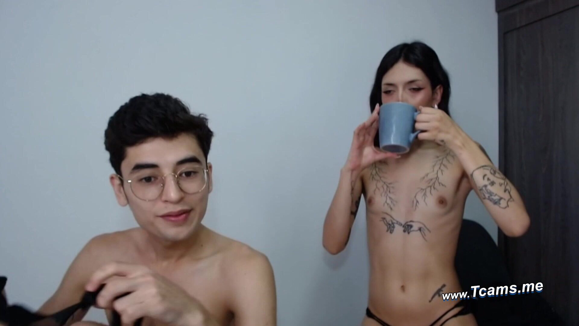 Sexy Ts Babe Slurping Bf's Wand - tcams - blowjob - sucking - jerking - couple - duo - licking - transgender - trans - girlcock