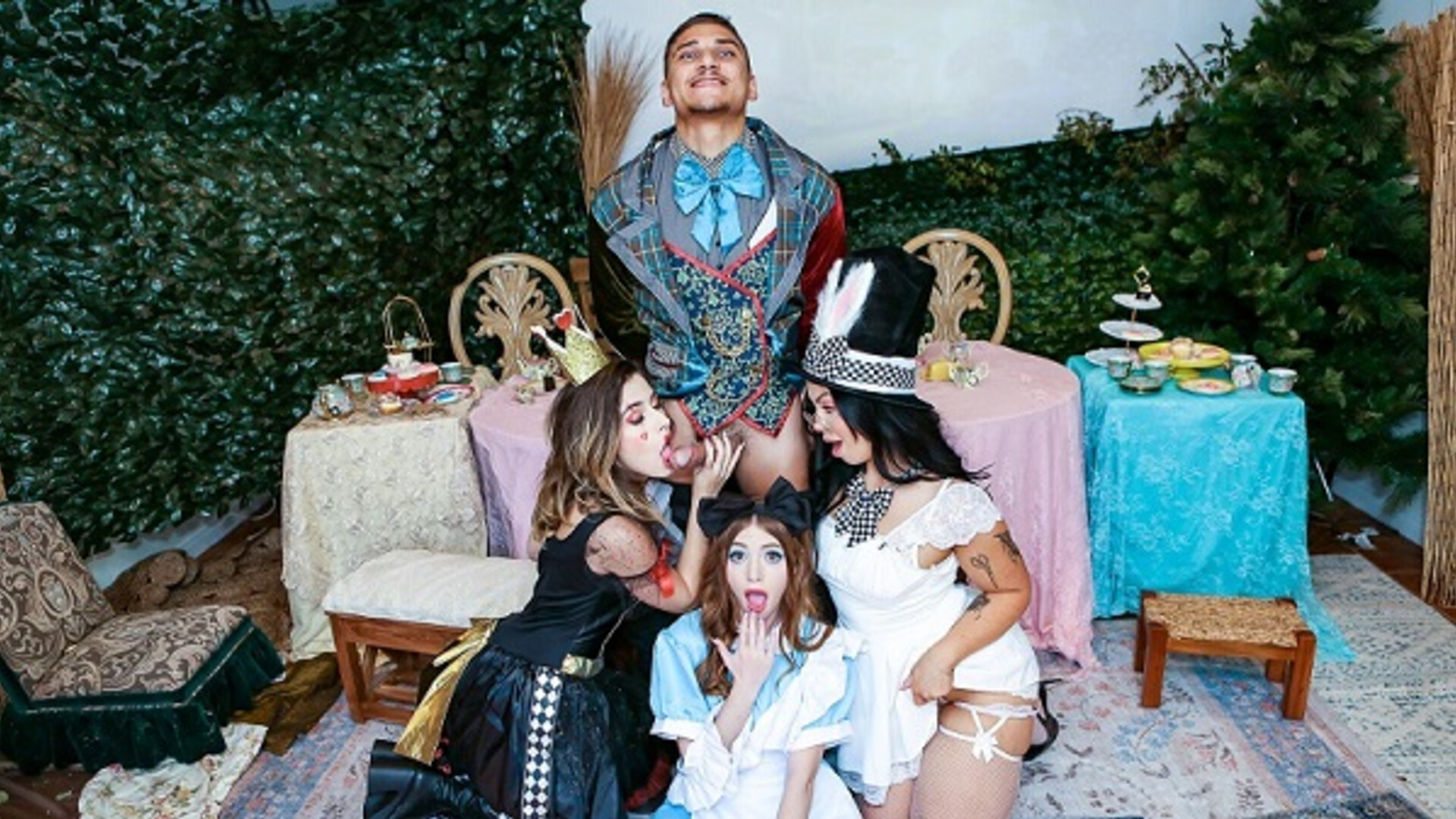 Tea party turns into a foursome fuck sesh - bffs - teen - foursome - small ass - small tits - natural tits - fingering - lick - pussy - brunette
