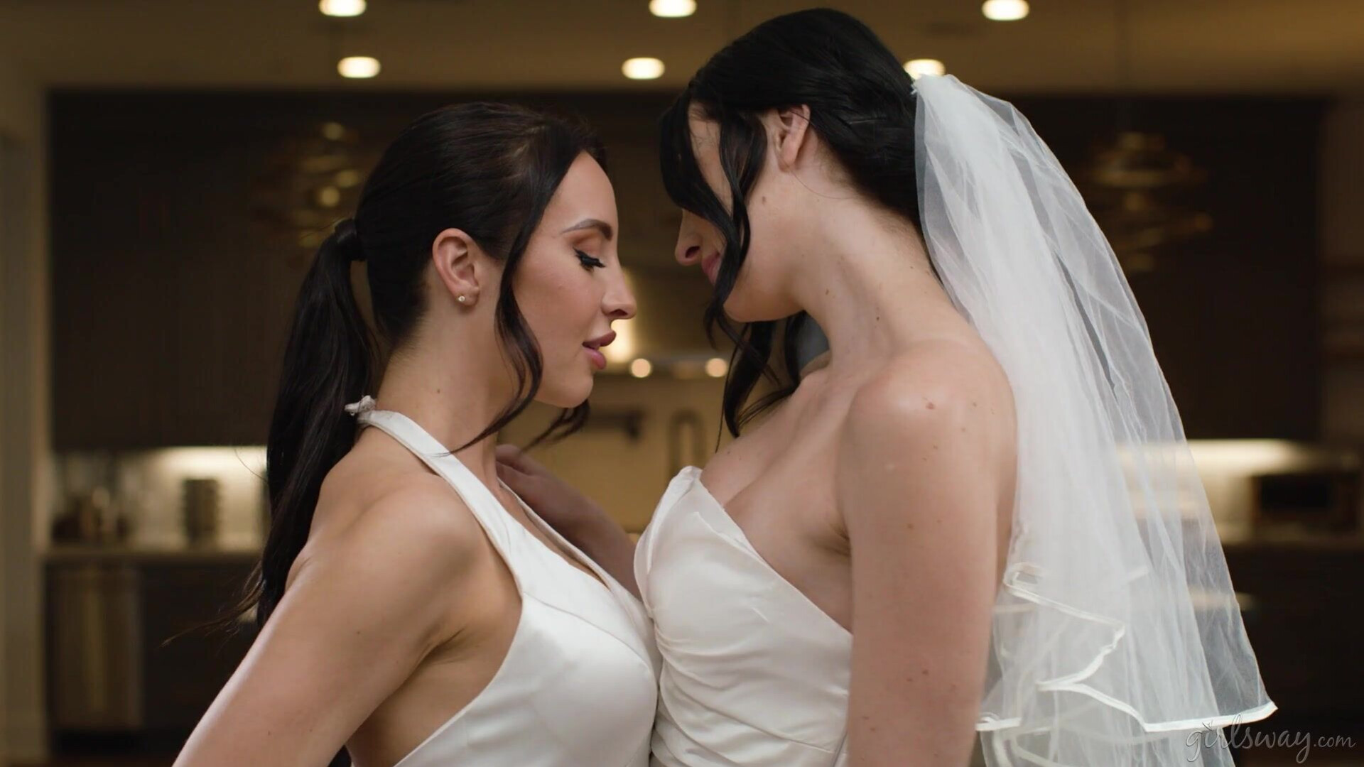 WEDDING DANCE WARMUP - brunette - big tits - fingering - 69 - tribbing - ass - lesbian - lingerie - black hair - foot fetish