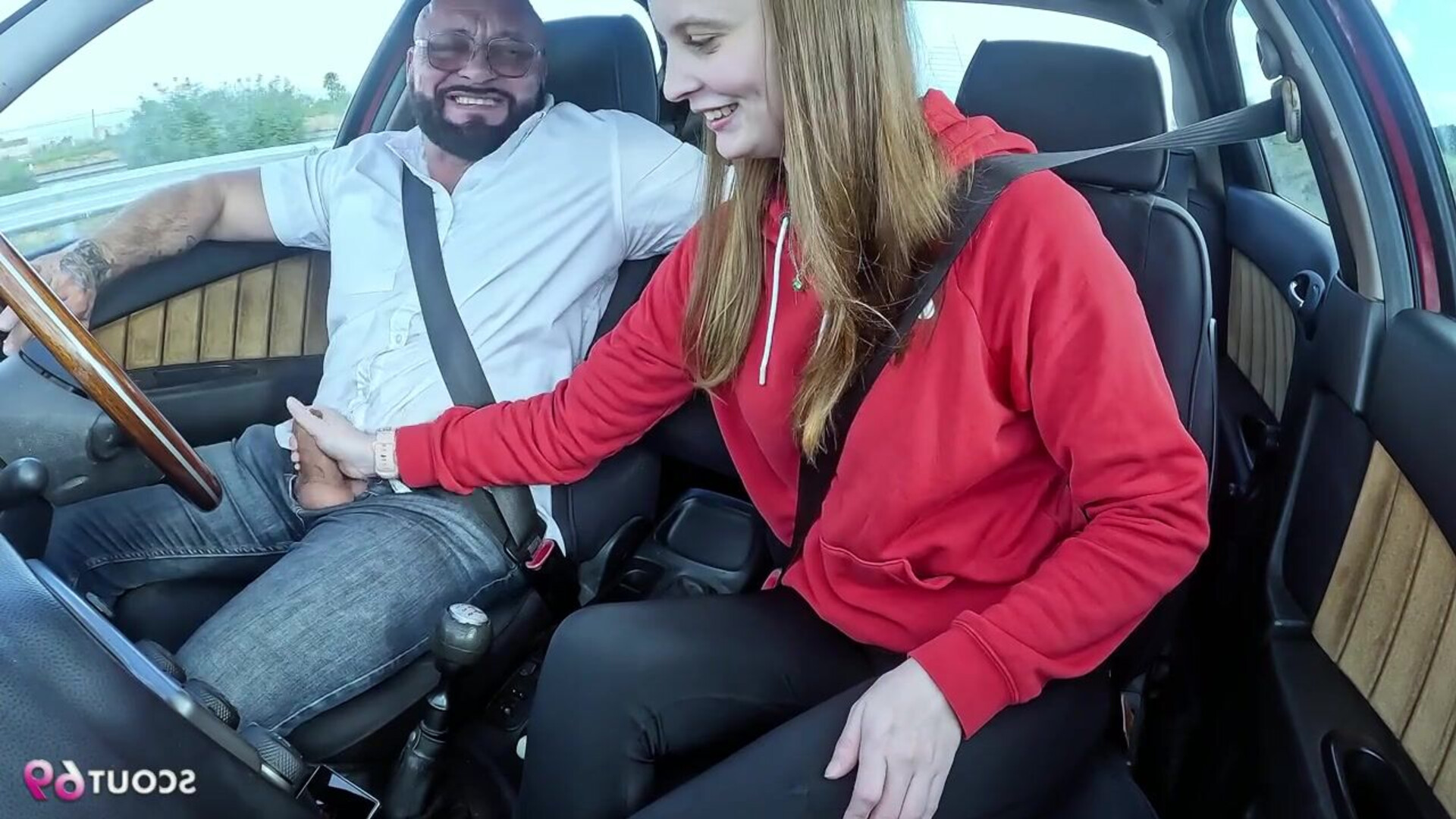 An eighteen year old natural redhead, a ginger with fair complexion, startles an olde - amateur - blowjob - teen (18+) - handjob - redhead - lingerie - german - car - couple - cute