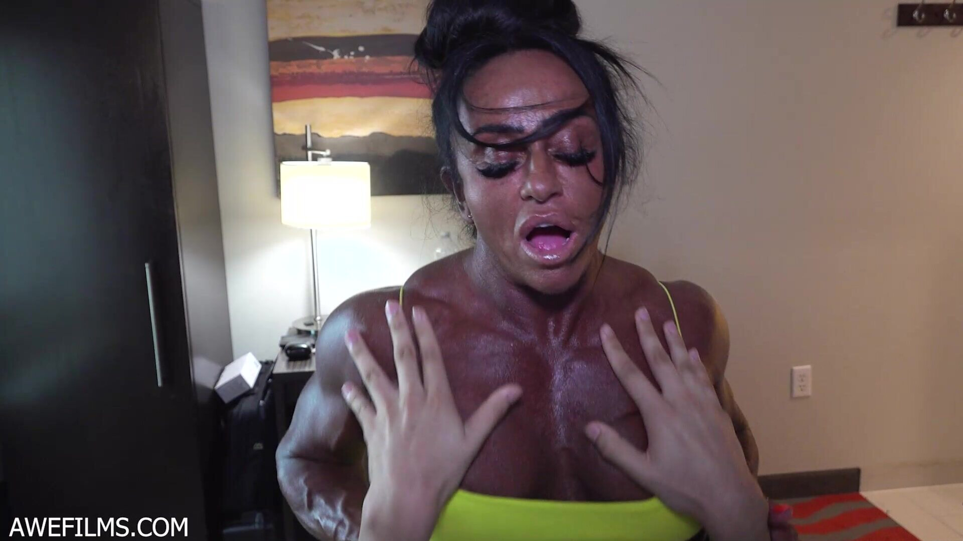 Can He Handle All This! - female muscle - male nipple play - buff - domination