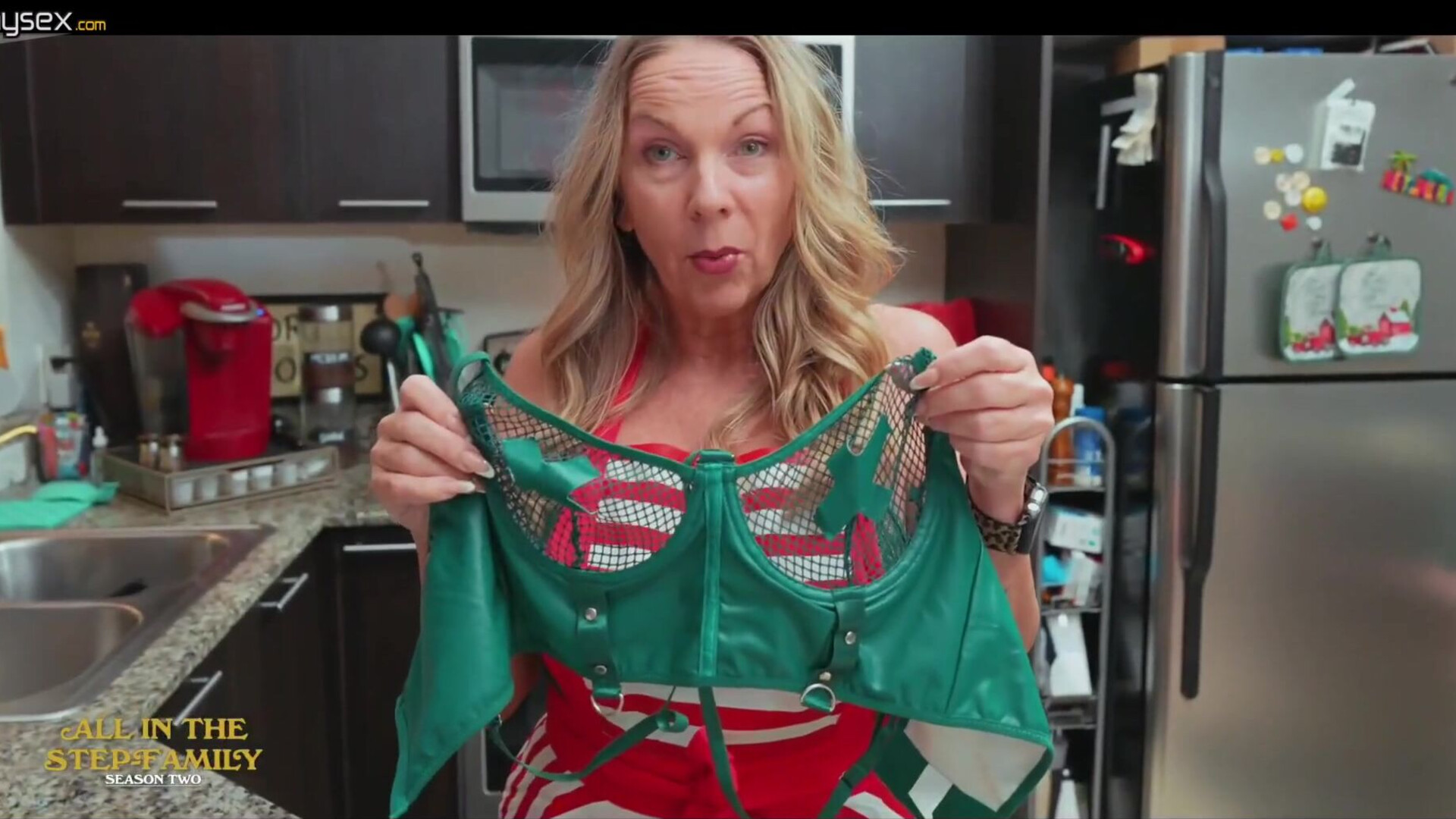 Gifted my hot stepmom Kymber Leigh sexy lingerie and fucked her in it - blowjob - step family - homemade - lingerie - blonde - creampie - milf - handjob - riding - doggystyle