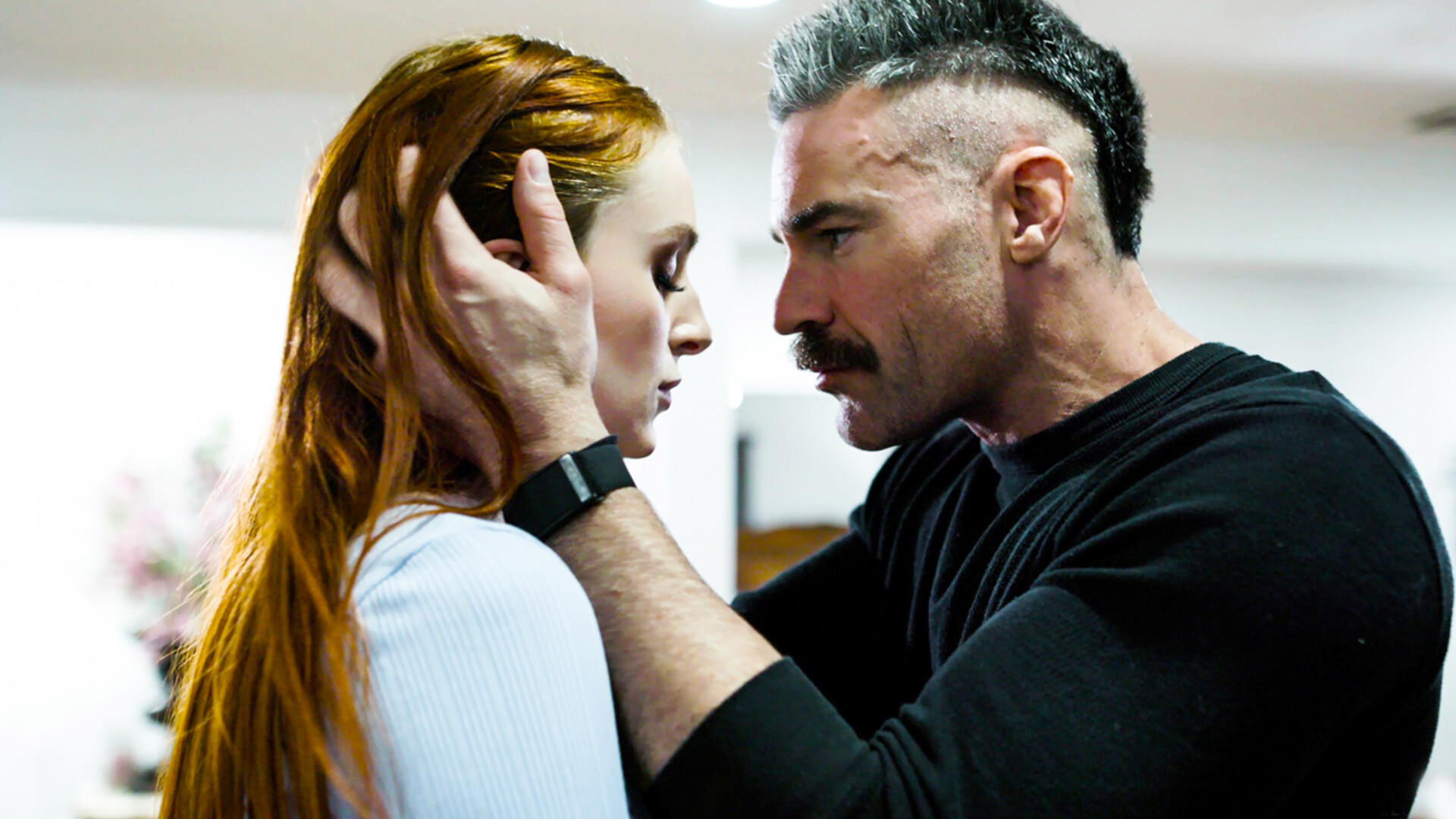 Guy seduces his stepsons redhead teen gf - taboo - stepdad - old and young - big cock - teen - small tits - deepthroat - handjob - nipple - redhead