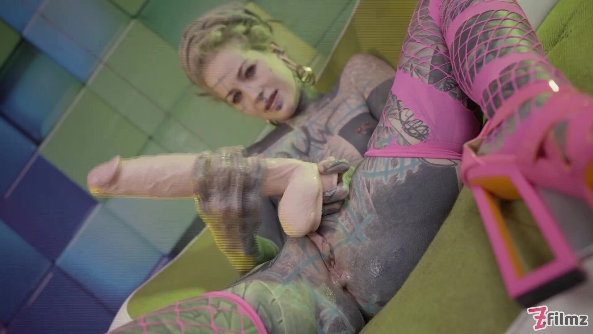 Heavily tattooed Anuskatzz stretches her ass - zfilmz - tattoos - tattooed - anal - toy - fingering - gaping - blonde - small tits - heels