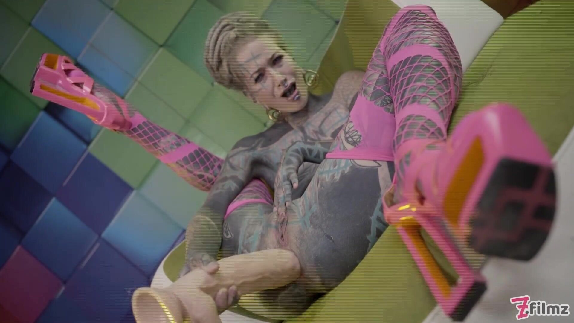 Heavily tattooed Anuskatzz stretches her ass - zfilmz - tattoos - tattooed - anal - toy - fingering - gaping - blonde - small tits - heels
