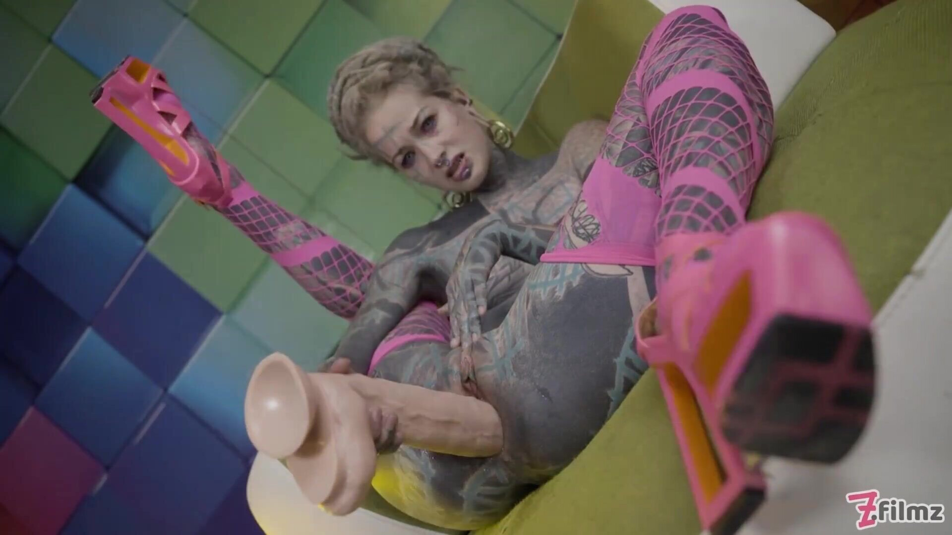 Heavily tattooed Anuskatzz stretches her ass - zfilmz - tattoos - tattooed - anal - toy - fingering - gaping - blonde - small tits - heels