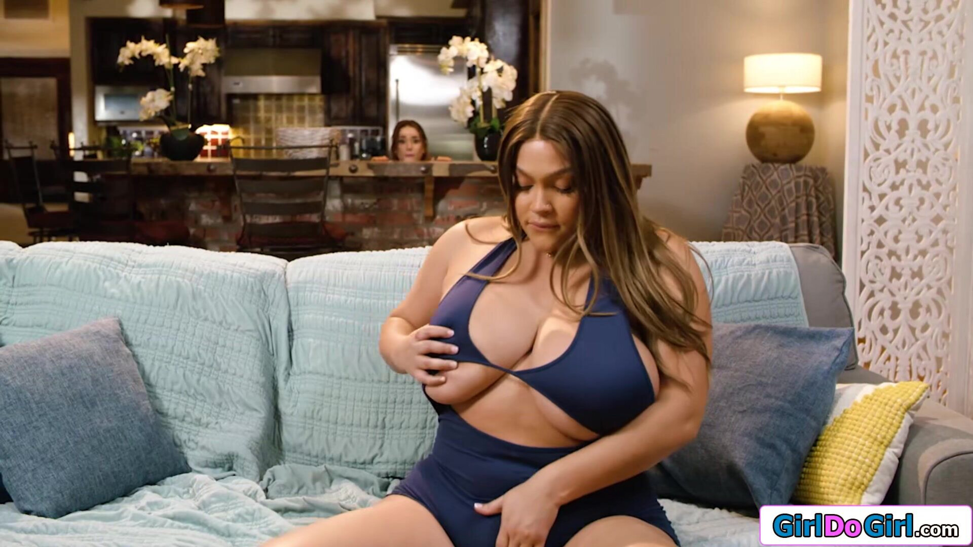 I lure my roomie in with my fap session - lesbian - caught - masturbation - ebony - interracial - chubby - asslick - big tits - oral - milf