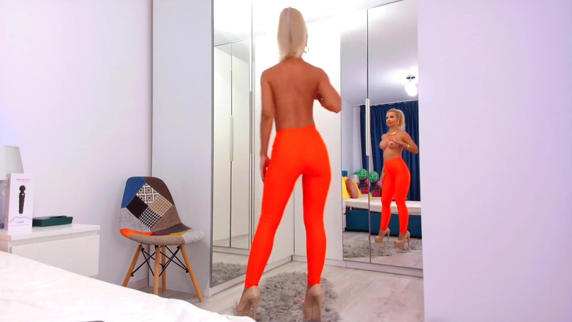 Moldavian Bliss adores to tease in orange leggings - silicone boobs - enormous tits - sensual voice - orange leggings - leggings show - moldavian - tease - sexy blonde - accent - favlive