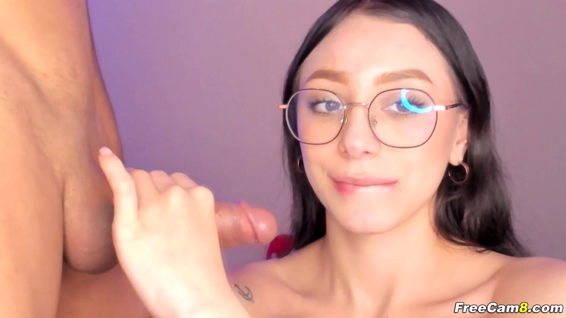 Nerdy Teen Gets Her Mouth Stuffed with Hard Dick - freecam8 - blowjob - sucking dick - webcam - petite - nerdy - horny - teen - cutie - huge cock