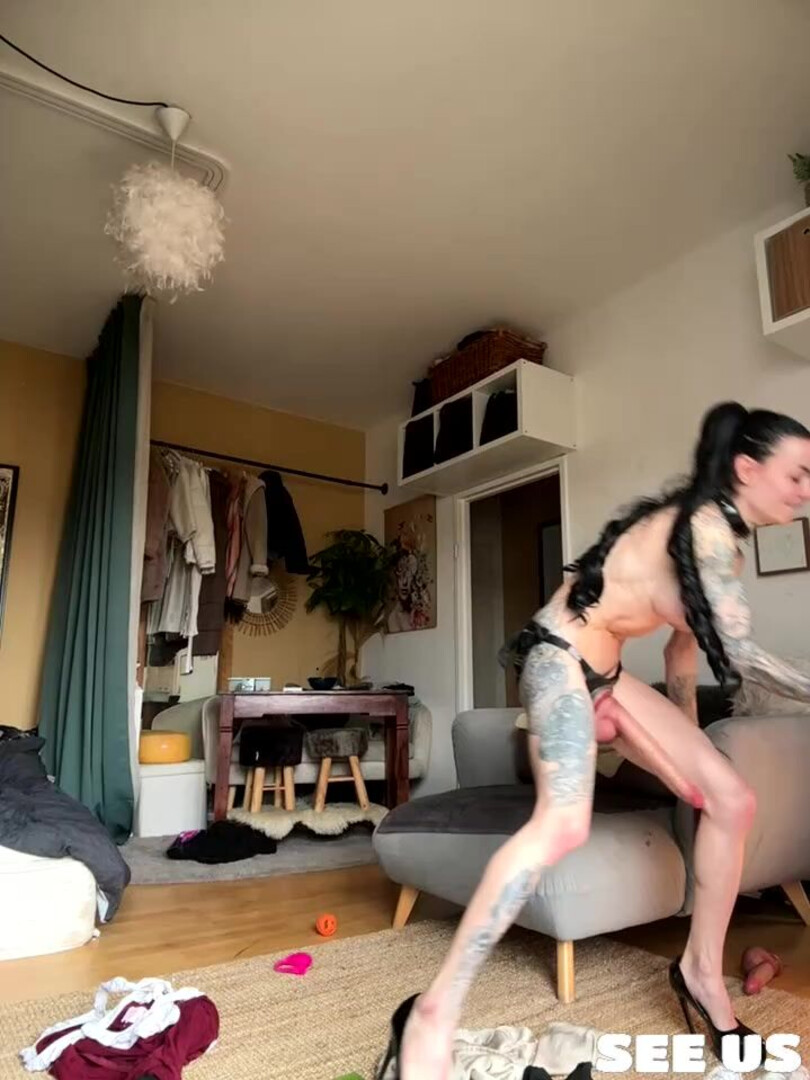 Tattooed Hottie Teases with Huge Dildo in Home Solo - straight tattoo - straight solo - straight dildo - straight toy - straight amateur - straight masturbation - straight lingerie - straight big cock - straight homemade - straight webcam