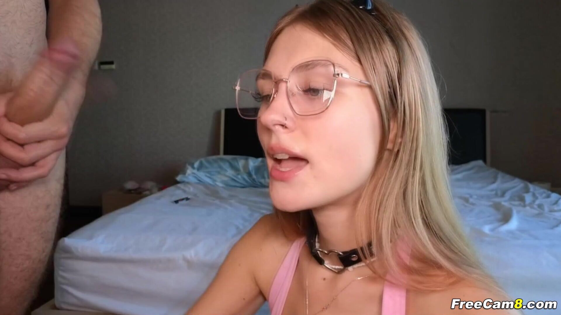 Blonde Babe Gives Boyfriend a Head and Cum in Her Mouth - freecam8 - blowjob - blonde - cum in mouth - cum lover - petite - nerdy - cute - babe - sucking dick