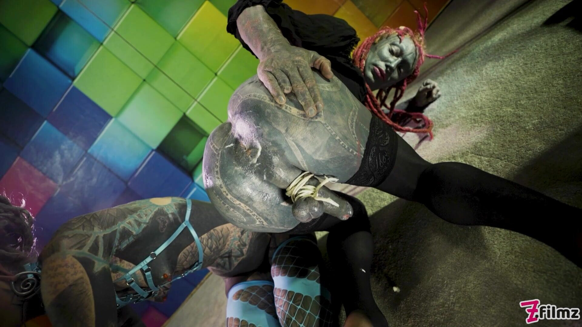 Heavily tattooed trans Lily Lu gets anal fisted - zfilmz - tattoos - tattooed - trans - anal - fisting - toy - bondage - dreads - blonde