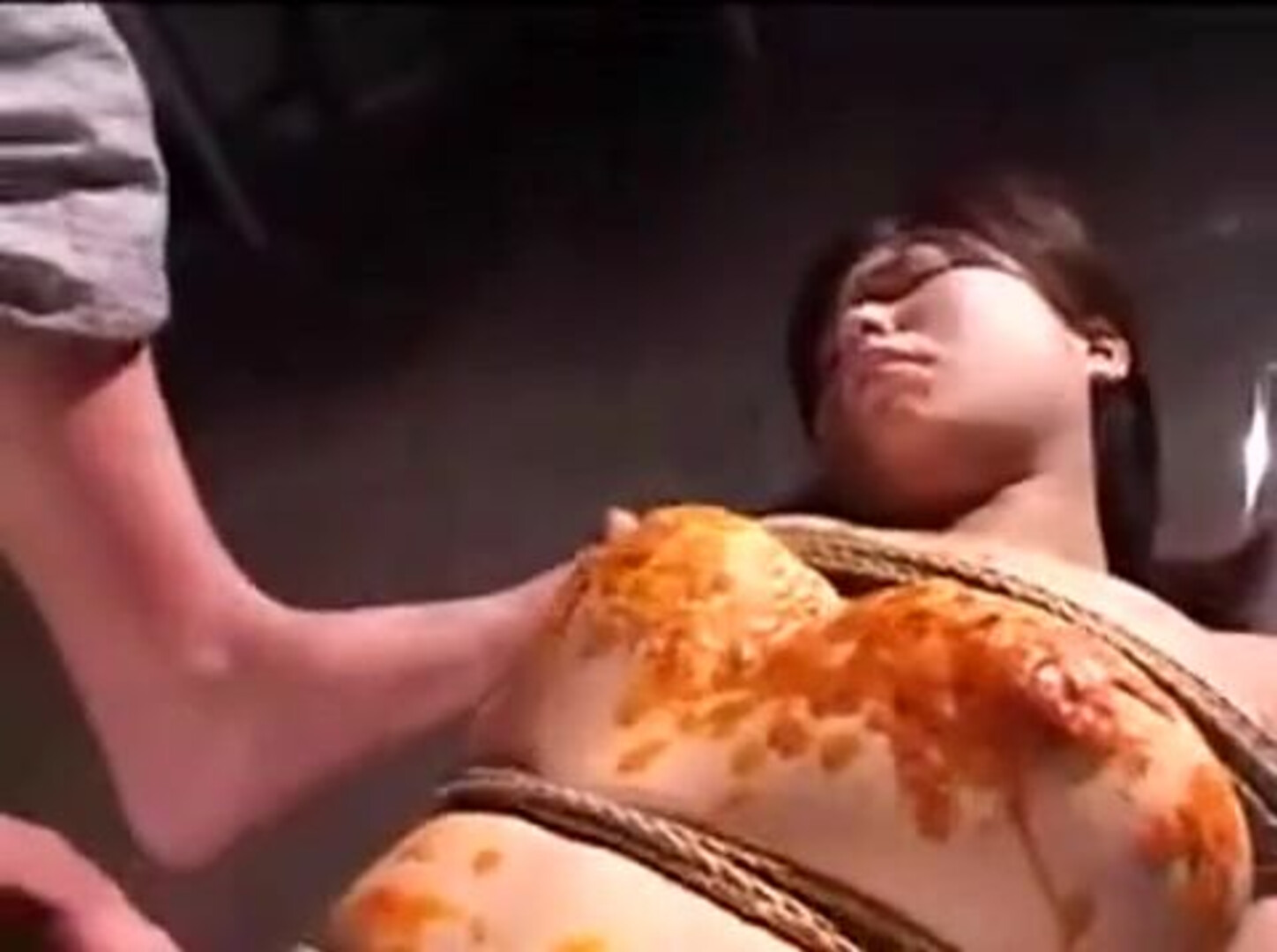Naked woman on floor - bondage