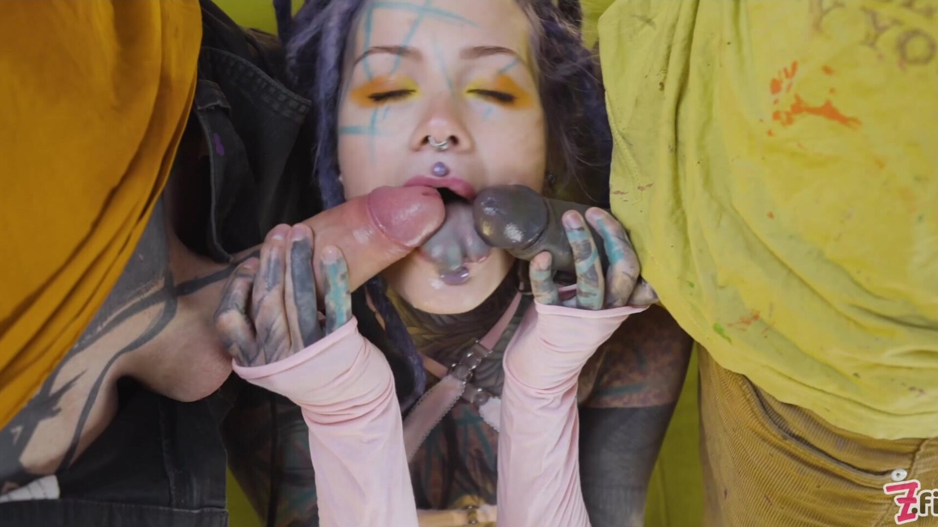 Tattooed beauty Anuskatzz has her ass gaped - zfilmz - tattoos - tattooed - threesome - anal - double anal - blowjob - deepthroat - gaping - double penetration