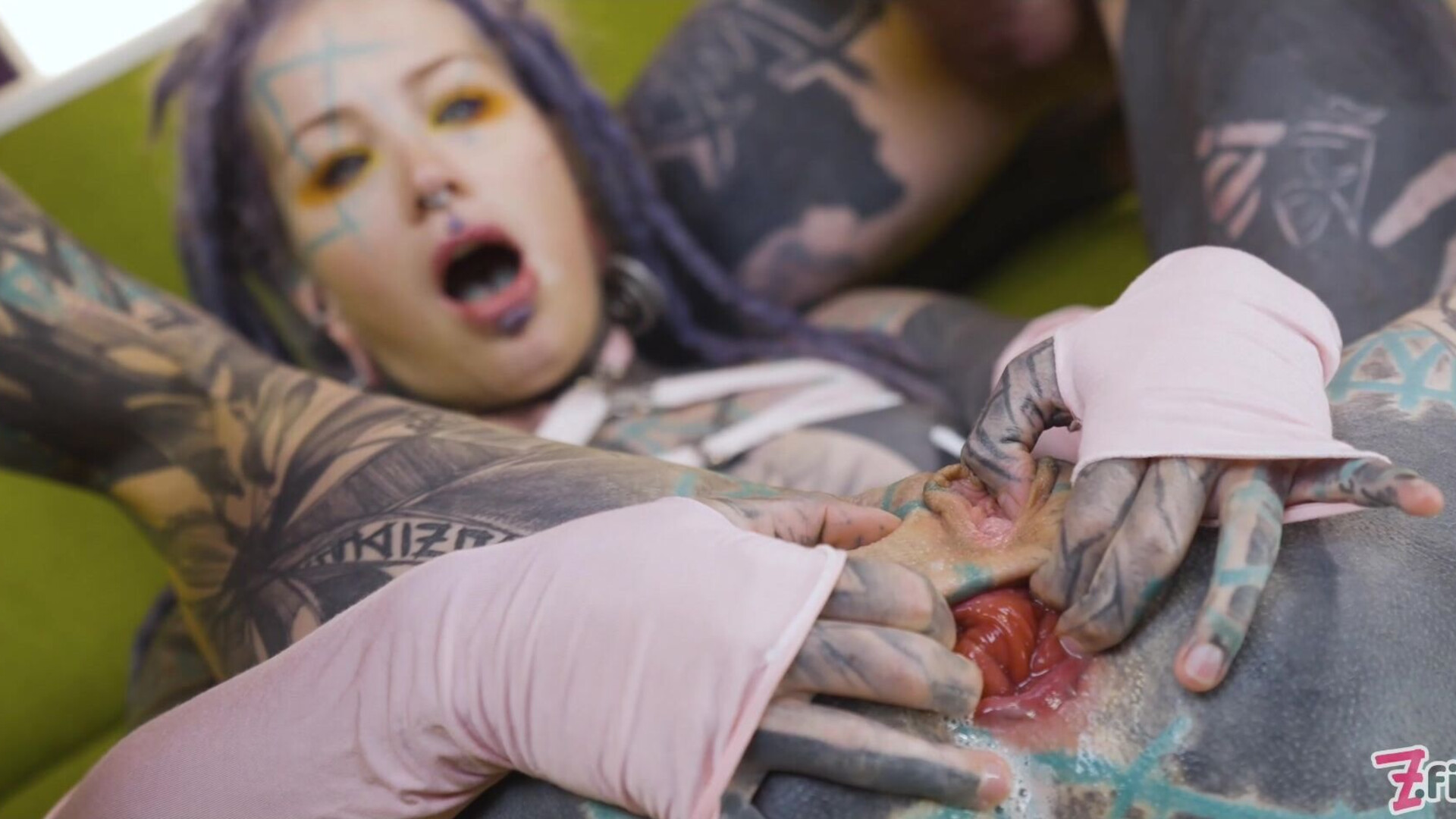 Tattooed beauty Anuskatzz has her ass gaped - zfilmz - tattoos - tattooed - threesome - anal - double anal - blowjob - deepthroat - gaping - double penetration