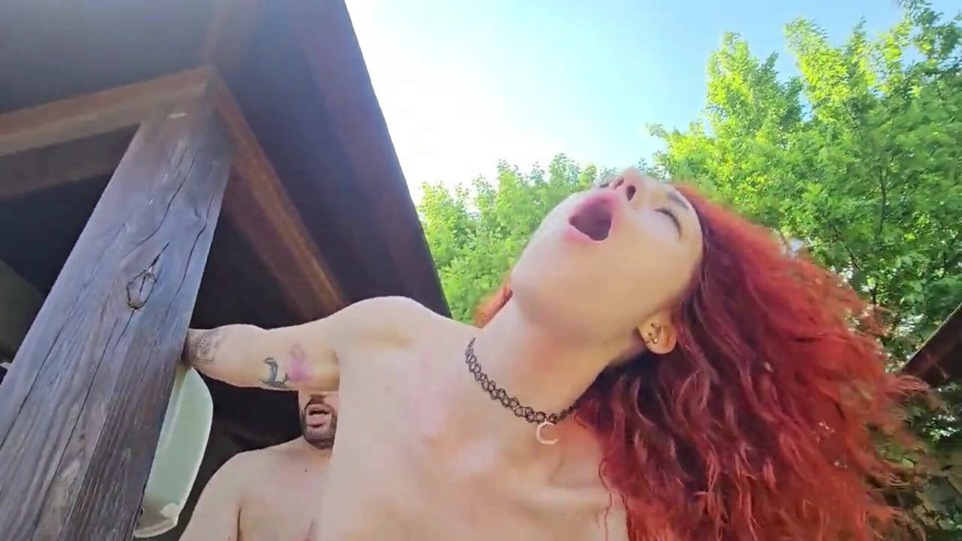 A vibrant, red haired young woman encounters an unknown person while strolling throug - amateur - blowjob - redhead - deep throat - small tits - outdoor - cum in mouth - porn - fucking - hot sex