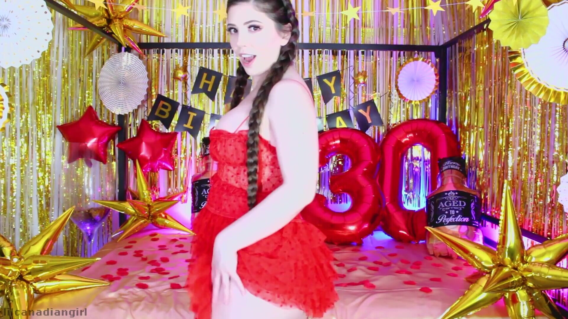 Little Canadian Girl Cock struck birthday fuck - petite - teen - brunette - big ass - pale - cute - gorgeous - camgirl - solo - dildo